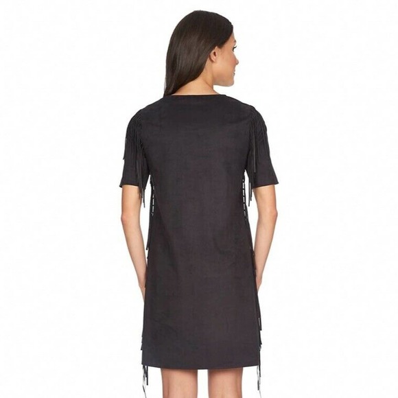 1. State Dress Fringe Black Faux Suede Shift Southwestern Boho Mini - Picture 7 of 8